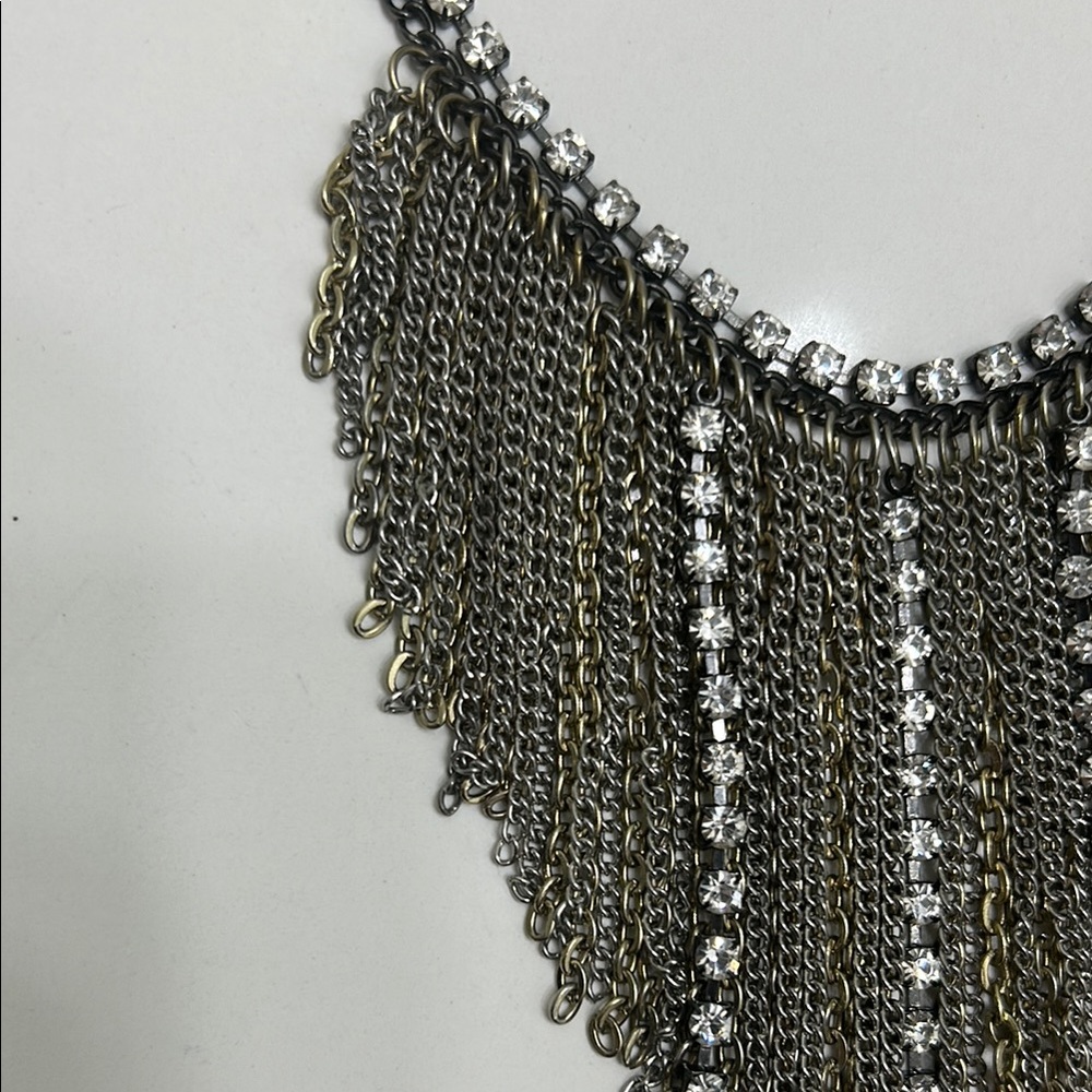 Elegant Silver and Gold Fringe Necklace Collar - Picture 3 of 5